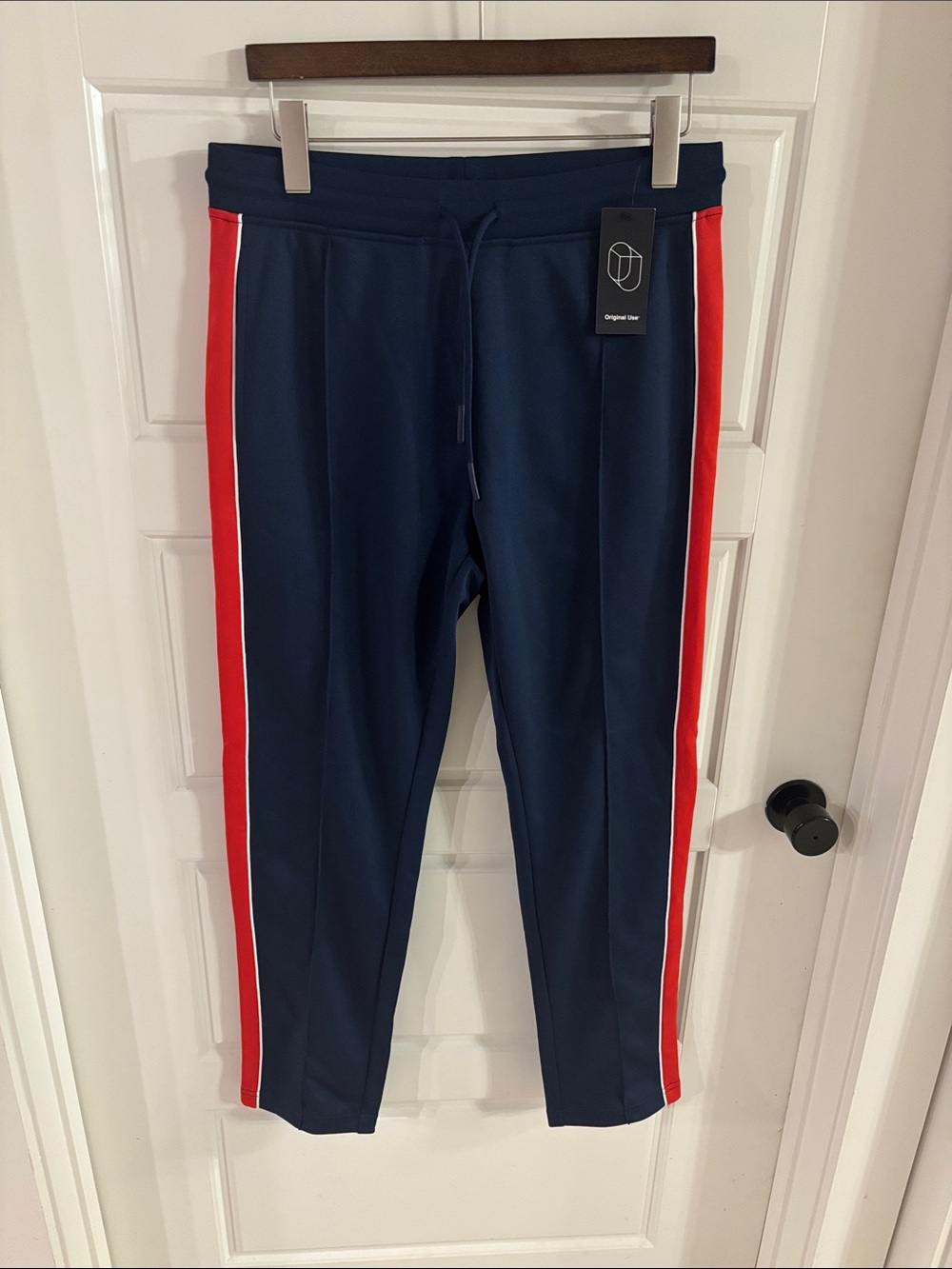 Original Use Navy Sweatpants with Red Side Stripes